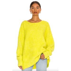 Free People Women's Citron Moira Slouchy Tunic Sweater L Large Bright Yellow